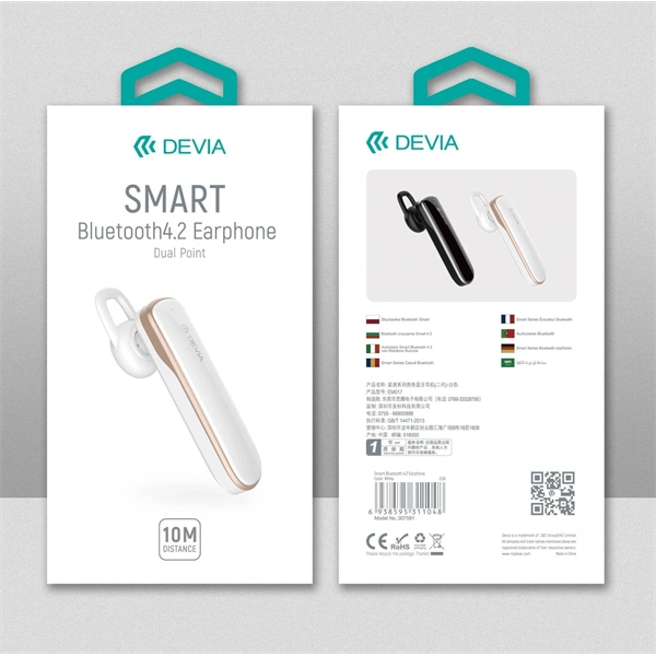 Devia ST311048 EM017 fehér Bluetooth autós headset