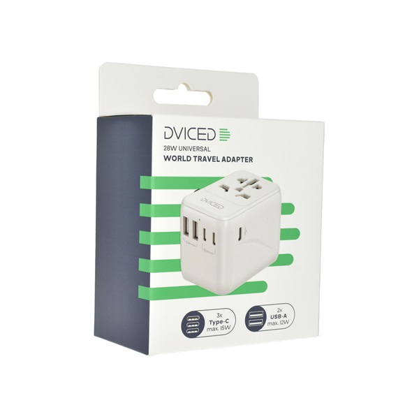 Dviced DV240002 28W UK, EU, USA, Ausztrália GaN fehér utazó adapter