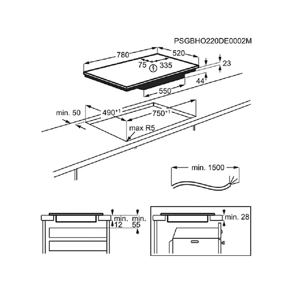 Electrolux EIV84550 fekete, beépíthető, indukciós, főzőzóna: 5, beépíthető méret: 75cm, főzőlap