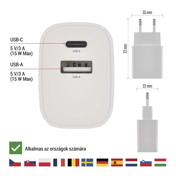 Emos BASIC 15 W max. univerzális USB töltő