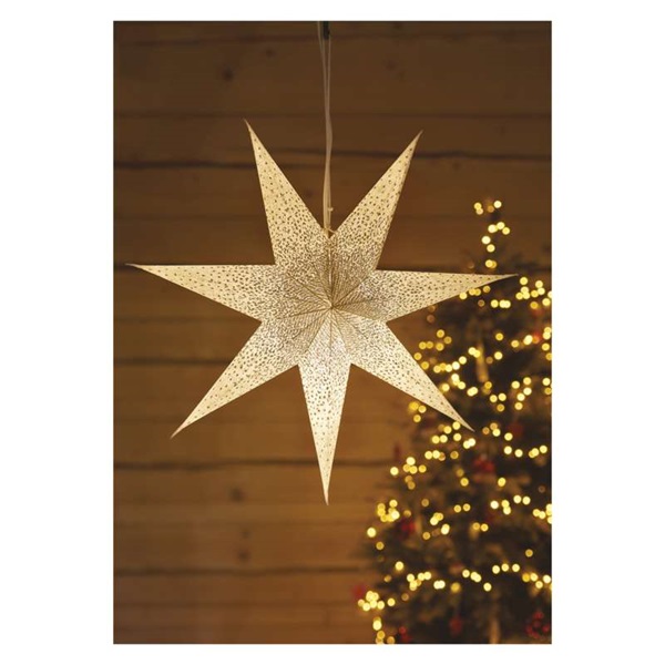 Emos DCAZ08 arany csillámporos-fehér/60 cm/beltéri függeszthető karácsonyi LED papírcsillag