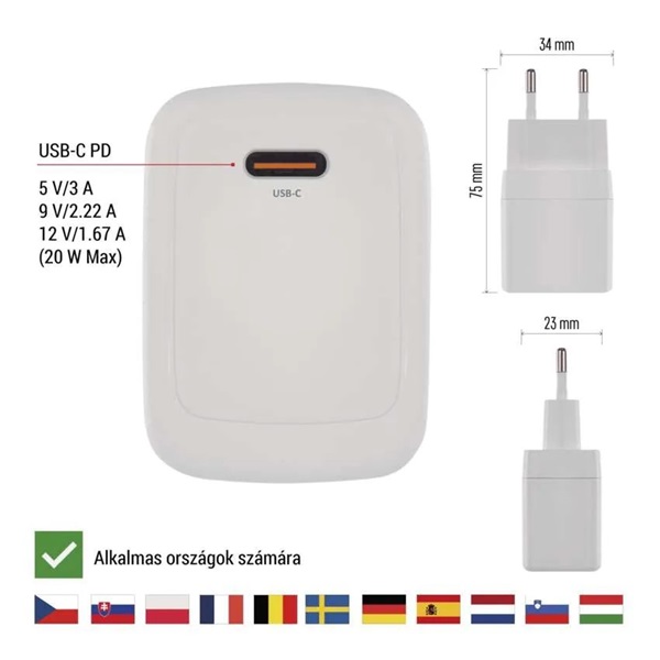 Emos GaN PD 20 W max. univerzális USB töltő