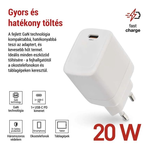 Emos GaN PD 20 W max. univerzális USB töltő