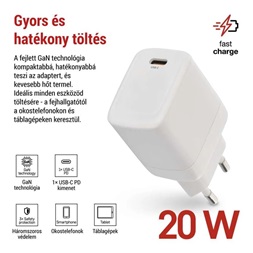 Emos GaN PD 20 W max. univerzális USB töltő