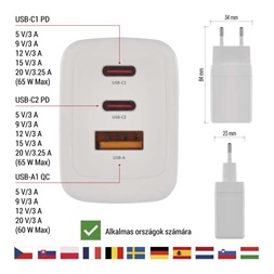 Emos GaN PD 65 W max. univerzális USB töltő