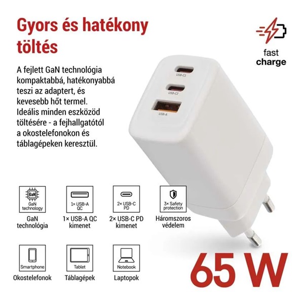 Emos GaN PD 65 W max. univerzális USB töltő