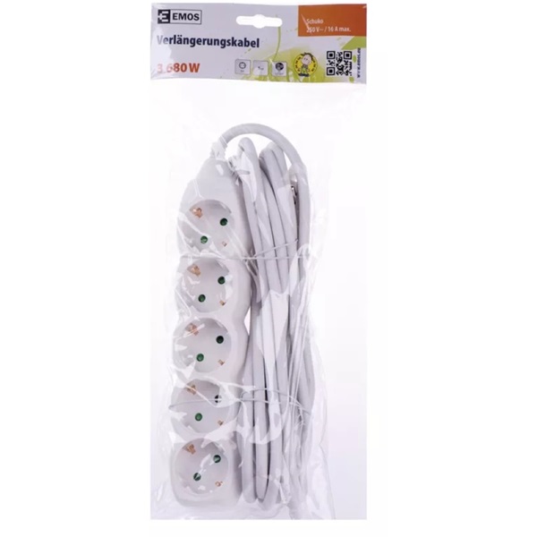 Emos P1525R 5 aljzat 5méter 1,5mm2 kapcsolós fehér hosszabbító