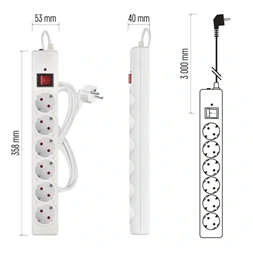 Emos P54216 3m 380J SCHUKO 6 csatlakozós fehér túlfeszültség védett elosztó