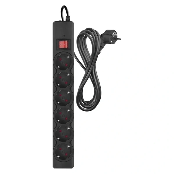 Emos P54219 3m 380J SCHUKO 6 csatlakozós fekete túlfeszültség védett elosztó