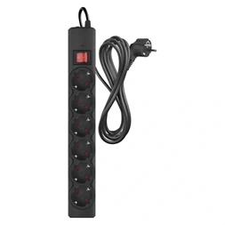 Emos P54219 3m 380J SCHUKO 6 csatlakozós fekete túlfeszültség védett elosztó