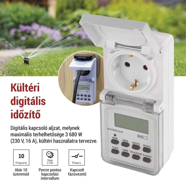 Emos P5525N IP44 kültéri fehér digitális kapcsoló aljzat