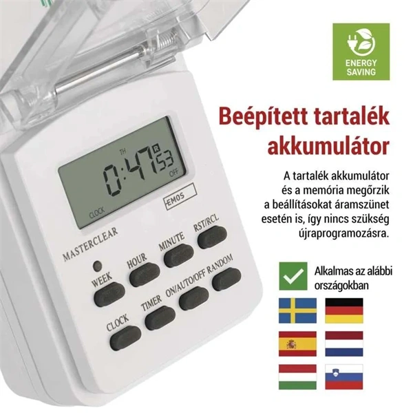 Emos P5525N IP44 kültéri fehér digitális kapcsoló aljzat