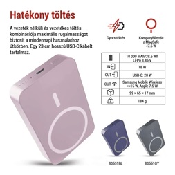 Emos WI 1046, 10 000 mAh, 20 W+Wireless, lazac powerbank