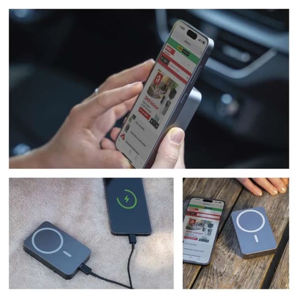 Emos WI 1046, 10 000 mAh, 20 W+Wireless, szürke powerbank