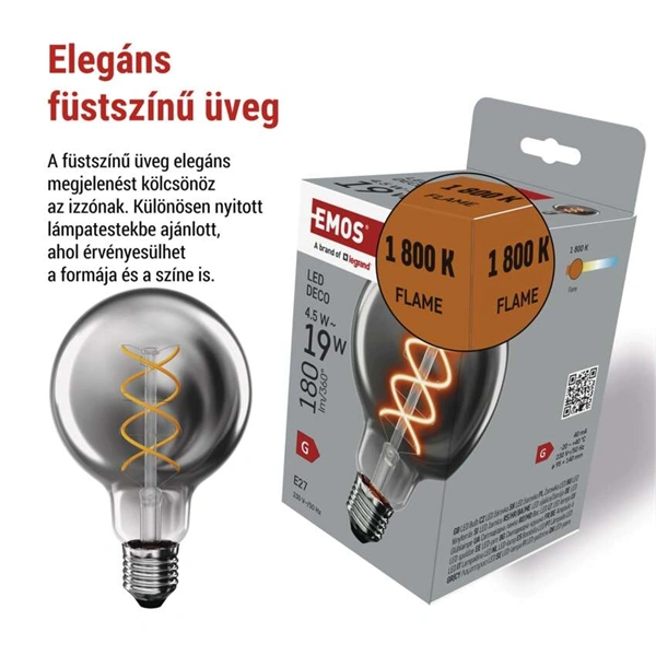 Emos Z52311 LED DECO "SMOKED" G95 4.5W 19W 180lm E27 izzó