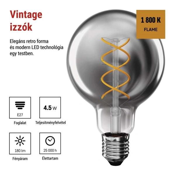 Emos Z52311 LED DECO "SMOKED" G95 4.5W 19W 180lm E27 izzó