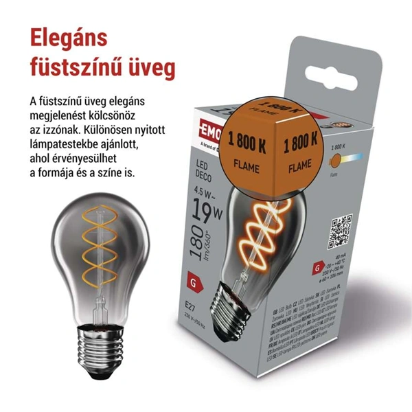 Emos Z55311 LED DECO "SMOKED" A60 4.5W 19W 180lm E27 izzó