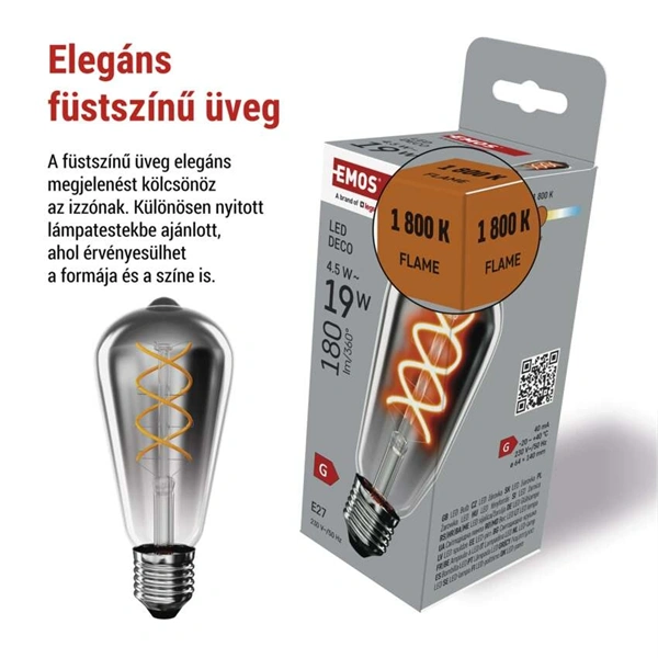 Emos Z57311 LED DECO "SMOKED" ST64 4.5W 19W 180lm E27 izzó