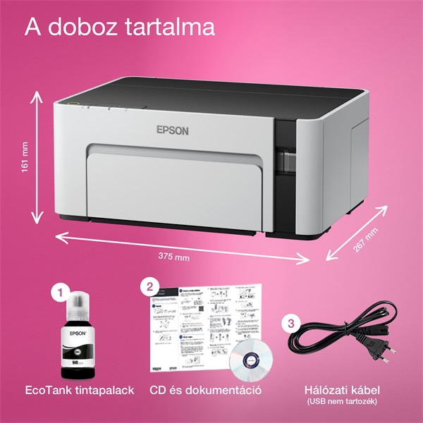Epson EcoTank M1100 mono nyomtató USB, 5000 oldal tinta a dobozban