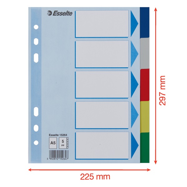 Esselte A5 műanyag 5 részes elválasztólap