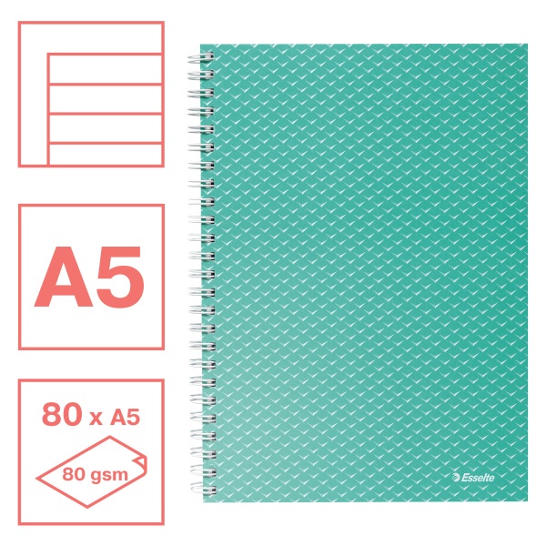 Esselte ColourBreeze A5 vonalas zöld spirálfüzet