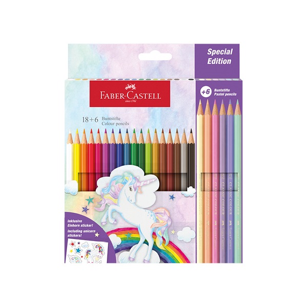 Faber-Castell Unikornis 18+6 db hatszögletű színesceruza készlet matricával