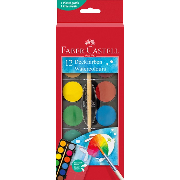 Faber-Castell 30 mm 12 színű vízfesték készlet ecsettel
