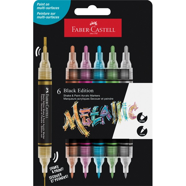 Faber-Castell Black Edition Shake&Paint Metál 6 db kétvégű akrilfilctoll készlet