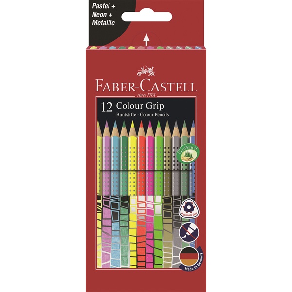 Faber-Castell Grip 12 db neon/pasztell/metál színesceruza készlet