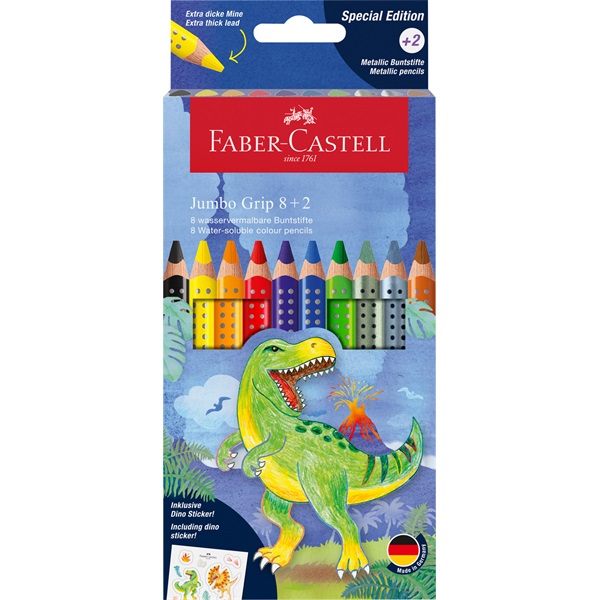Faber-Castell Grip Jumbo Dinoszaurusz  8+2 db háromszögletű színesceruza készlet