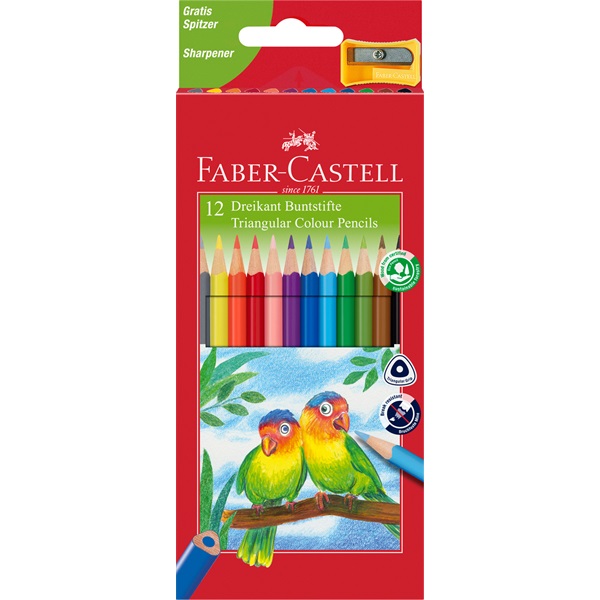 Faber-Castell Junior Papagáj 12 db háromszögletű színesceruza készlet hegyezővel
