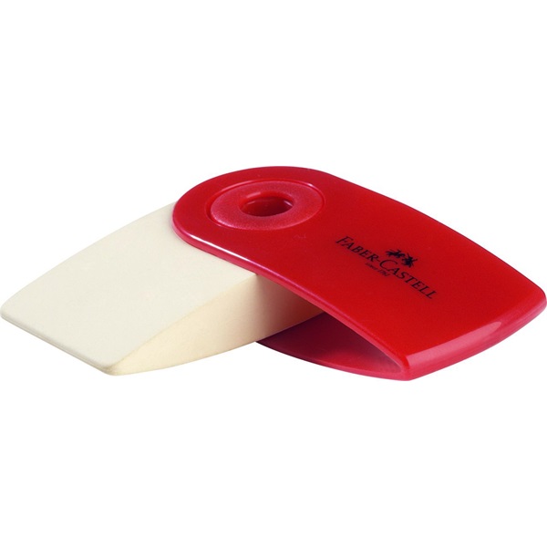 Faber-Castell SLEEVE mini radír piros vagy kék műanyag tartóban