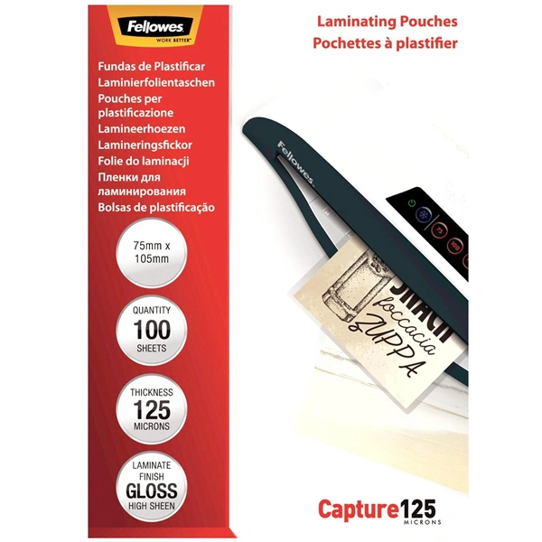Fellowes 75x105 mm 125 mikron 100 db/csomag fényes meleglamináló fólia