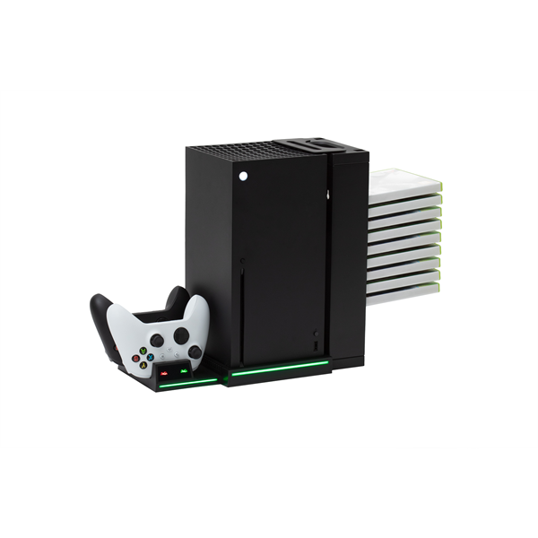 FroggieX Cooling Charging Stand & Storage Xbox Series X | S fekete konzol hűtő + dual töltőállomás + lemez tartó