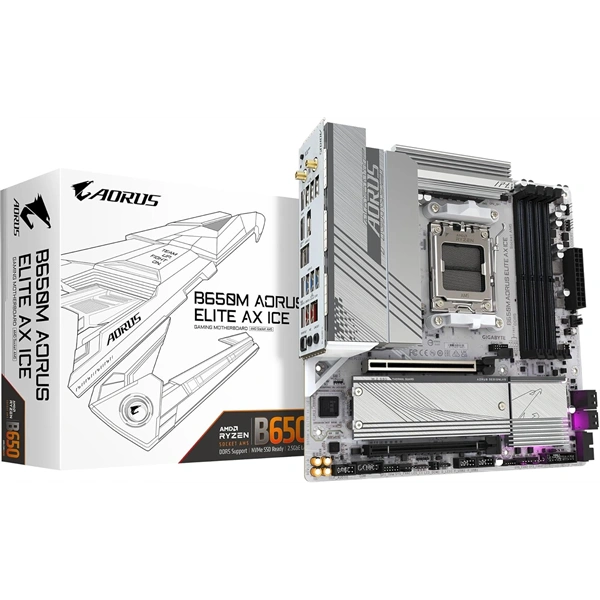 GIGABYTE Alaplap AM5 B650M AORUS ELITE AX ICE AMD B650, mATX