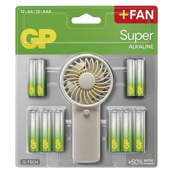 GP B0161M Super AA 12db + AAA 12db akáli elem + ventilátor