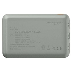GP B+ Series, 5 000 mAh, 12 W, zöldesszürke powerbank