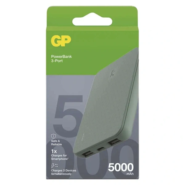 GP B+ Series, 5 000 mAh, 12 W, zöldesszürke powerbank