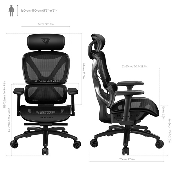 Gamer szék ThunderX3 XTC-Mesh fekete