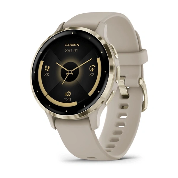 Garmin Venu 3S francia szürke-krémarany, szilikon szíjjal okosóra (Újracsomagolt)