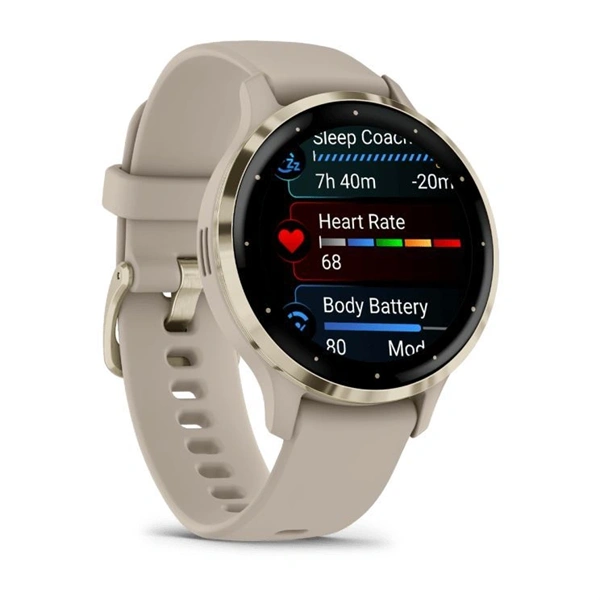 Garmin Venu 3S francia szürke-krémarany, szilikon szíjjal okosóra (Újracsomagolt)