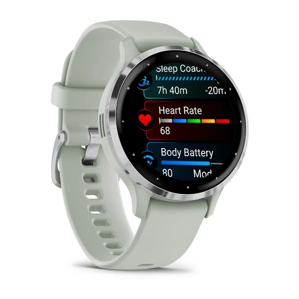 Garmin Venu 3S zsálya, ezüst kerettel, szilikon szíjjal okosóra (Újracsomagolt)