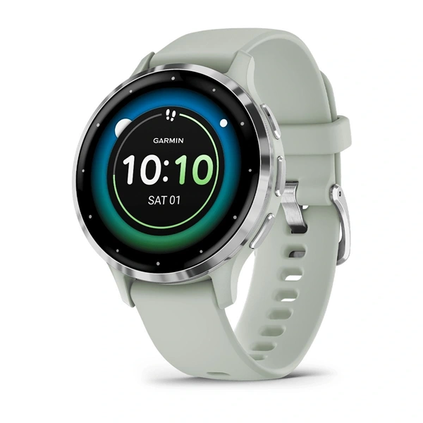Garmin Venu 3S zsálya, ezüst kerettel, szilikon szíjjal okosóra (Újracsomagolt)