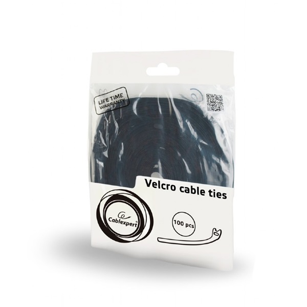 Gembird 210x12mm 100db-os fekete tépőzáras vezetékkötegelő