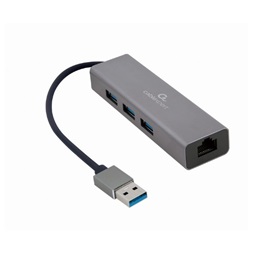 Gembird A-AMU3-LAN-01 3xUSB 3.0/Gigabit LAN port ezüst USB HUB