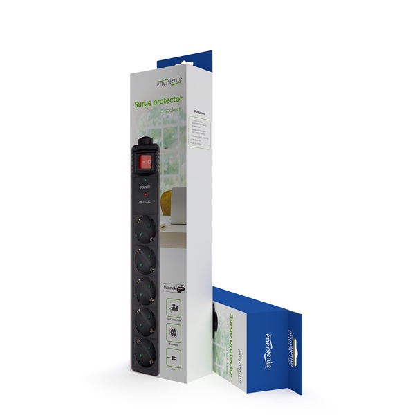 Gembird SPG5-C-10 Energenie 3m Schuko 5-ös fekete hálózati elosztó