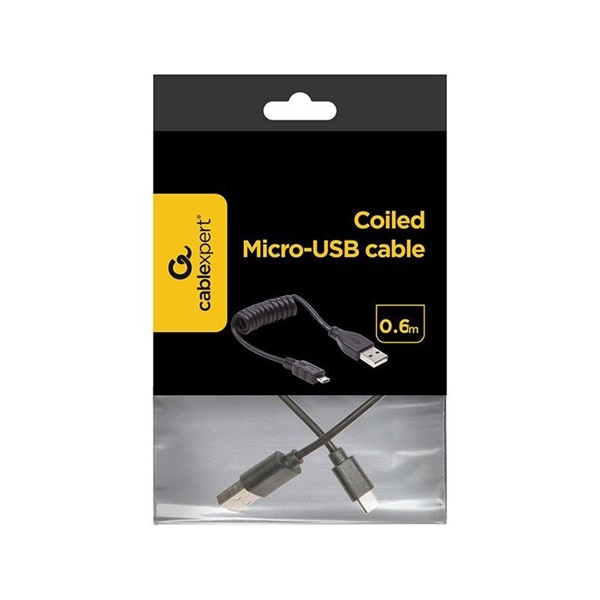 Gembird micro USB cable 2.0 coiled cable black 0.6m