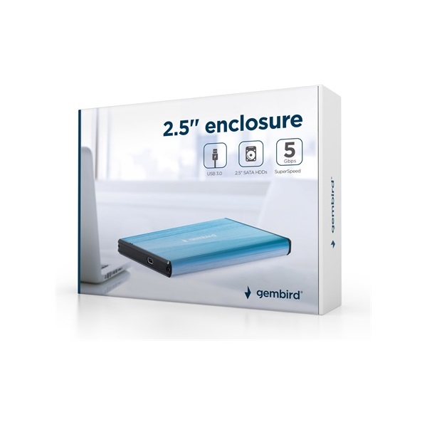 Gembird szálcsiszolt alumínium 2.5" SATA3 USB3.0 külső ház ciánkék