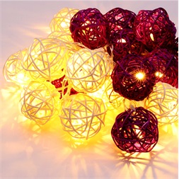 Iris Gömb alakú fonott/rattan/4m/meleg fehér + lila/20db LED-es/3xAA elemes fényfüzér, fénydekoráció