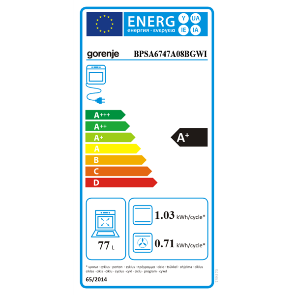 Gorenje BPSA6747A08BGWI fekete, beépíthető, sütőtér: 77L, grill, légkeverés, sütő